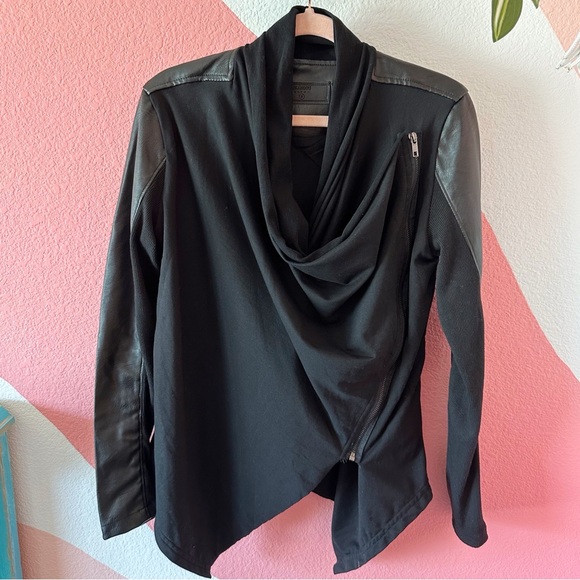 Blank NYC Drape Front Jacket Open Waterfall Faux Leather Knit Moto S - Picture 5 of 10